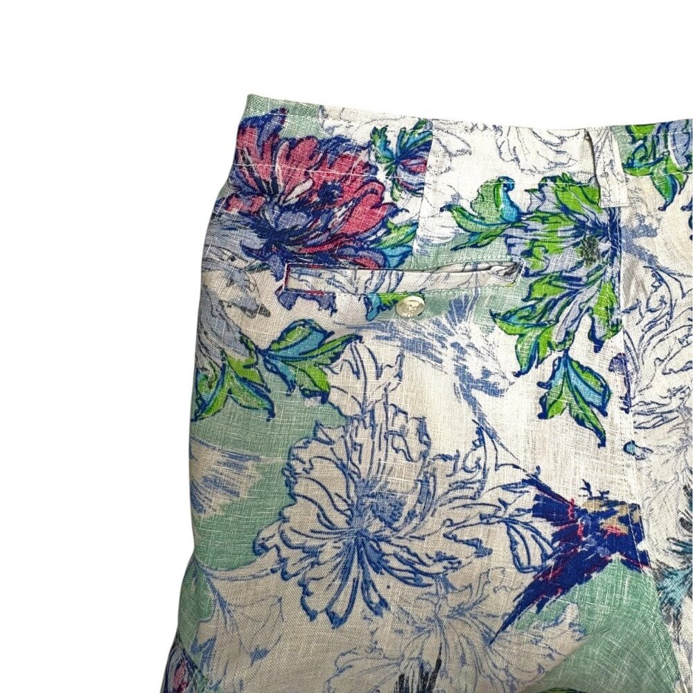 Azulu Multi Color Tropical Print 100% Linen Cargo Shorts - Picture 9 of 11